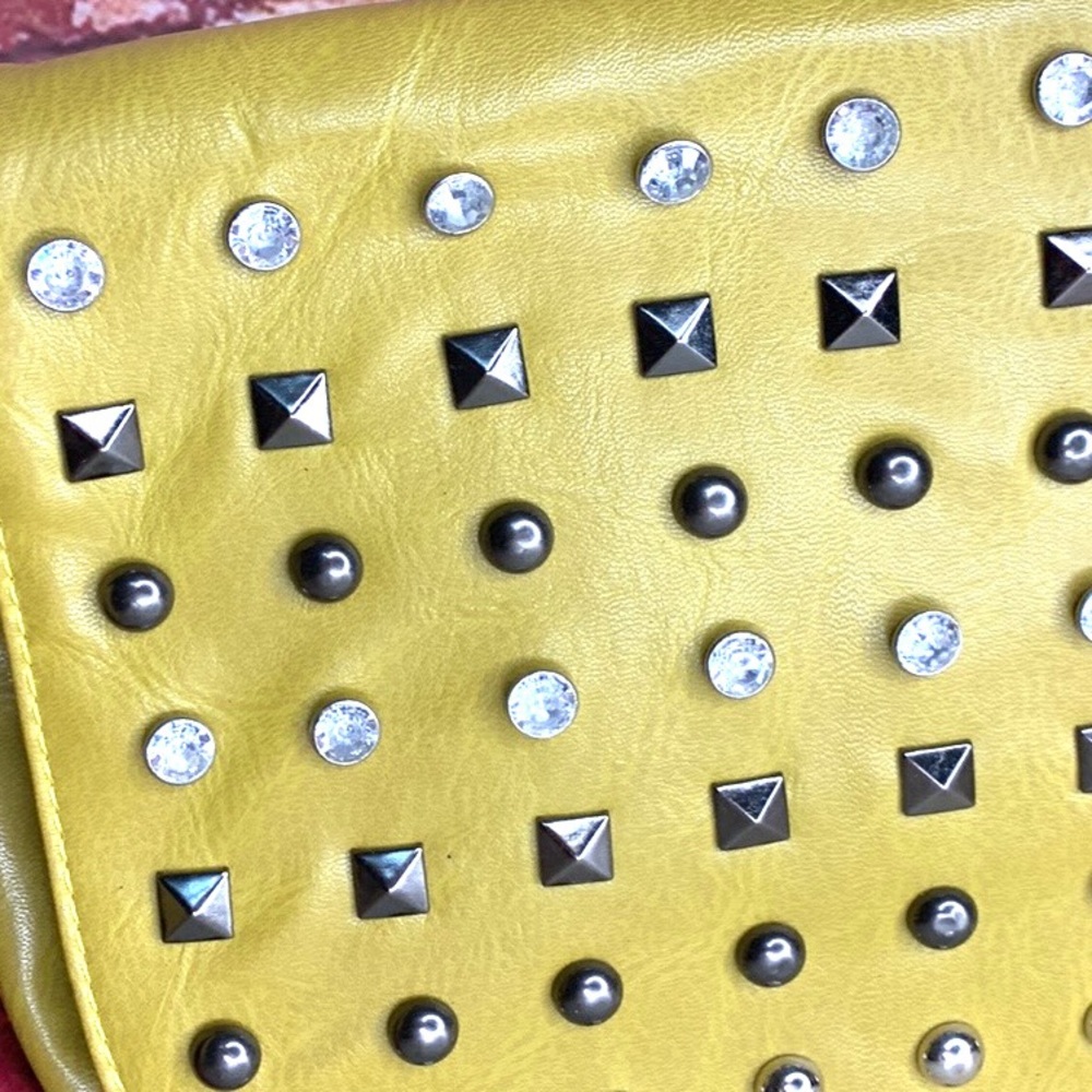 Lemon Citron Studded Rhinestone Soft Leather Crossbody Bag - Picture 4 of 14